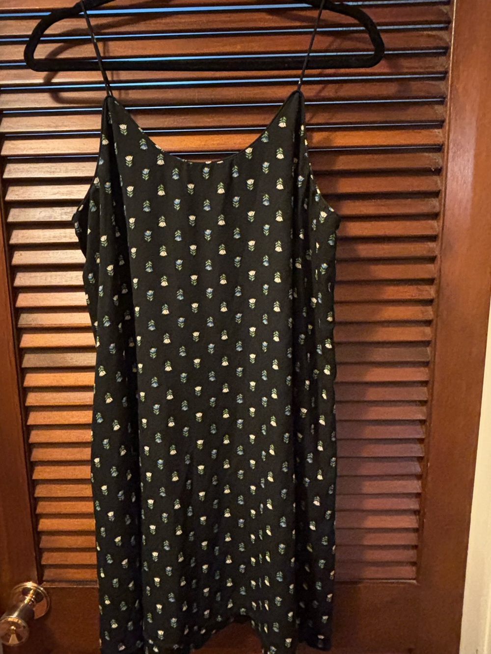 Blue Rain Black Mini Slip Dress with Green Floral Print